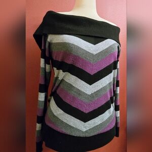 Striped Off-Shoulder Sweater - Black, Gray, Purple By ALYX Lg